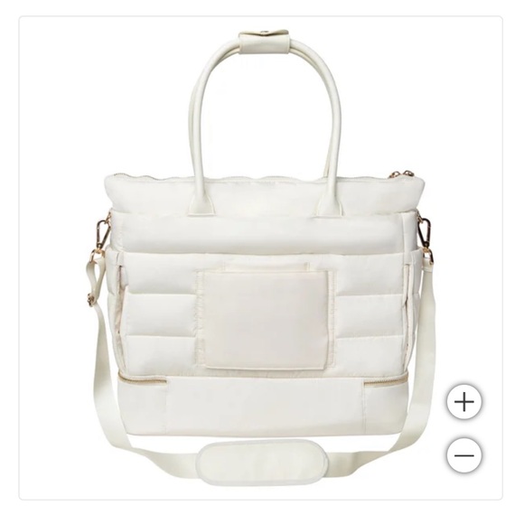 NWT iPack Puffer Tote Weekender Travel Bag Cream w/ Gold Hardware - Picture 3 of 6